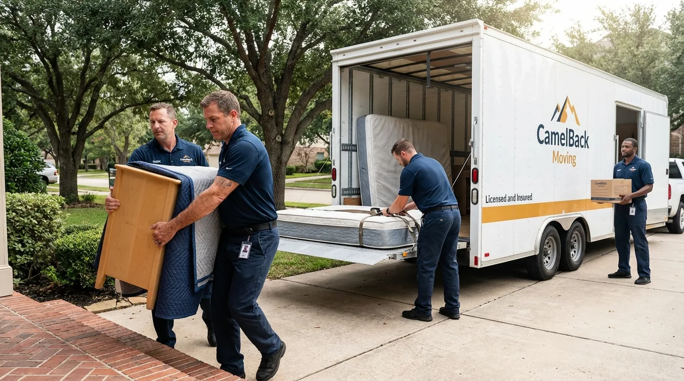 Crew loading residential truck for cross-state move from Meeker, CO