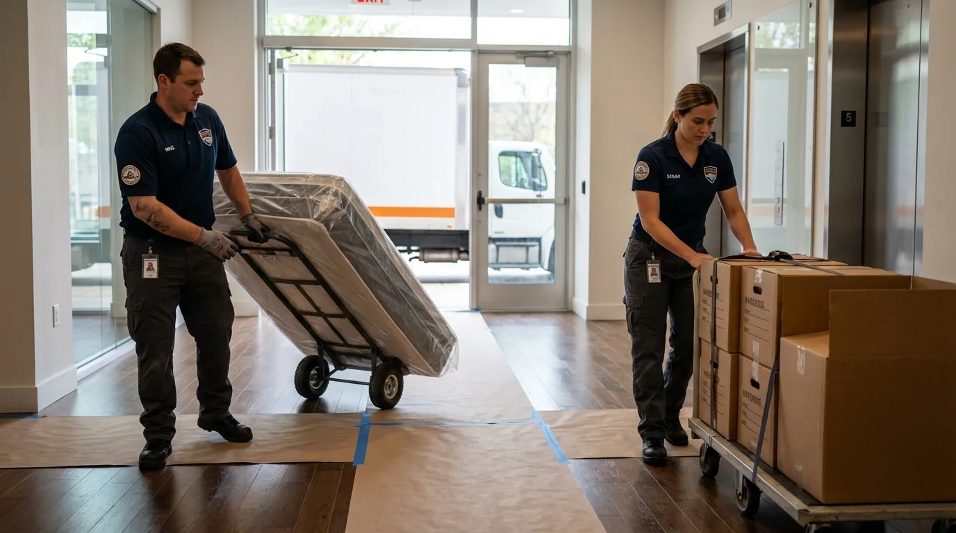 Professional apartment movers loading elevator in Meeker, CO