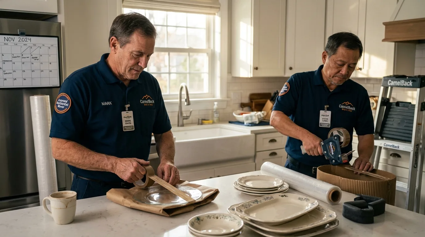 Professional crew packing kitchen dishware in Meeker, CO